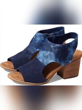 Toms Denim Women's Eliana Peep-Toe Cutout Block-Heel Sandals Size 10
